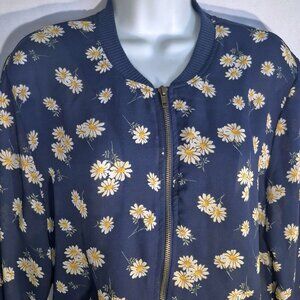 About A Girl zippered front sunflower jacket, Dark Blue in size XL